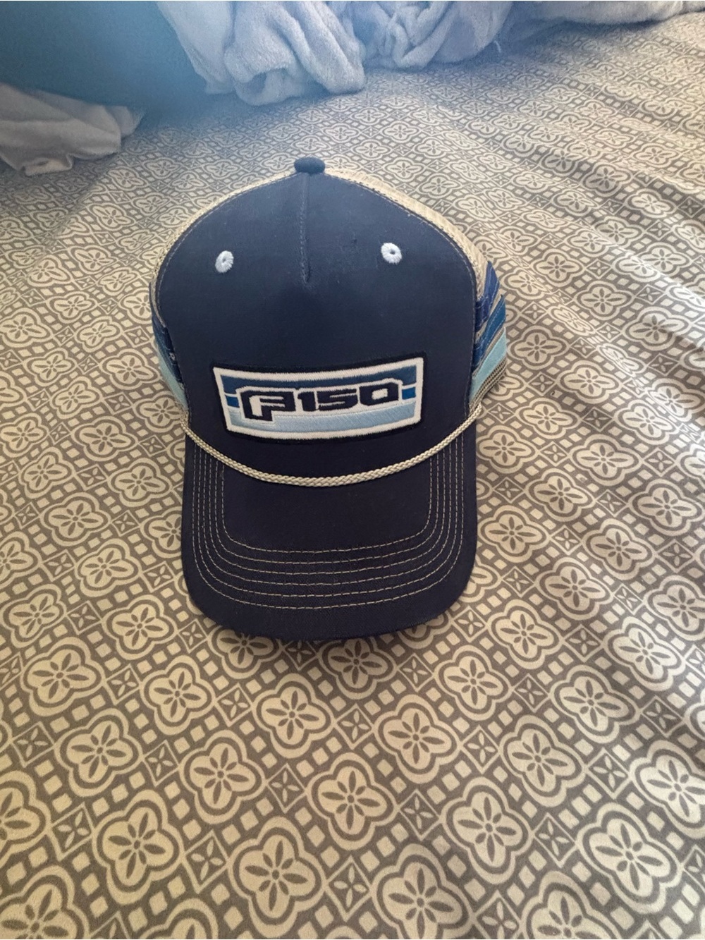 Embroidered Rope Trucker Cap - Navy Blue